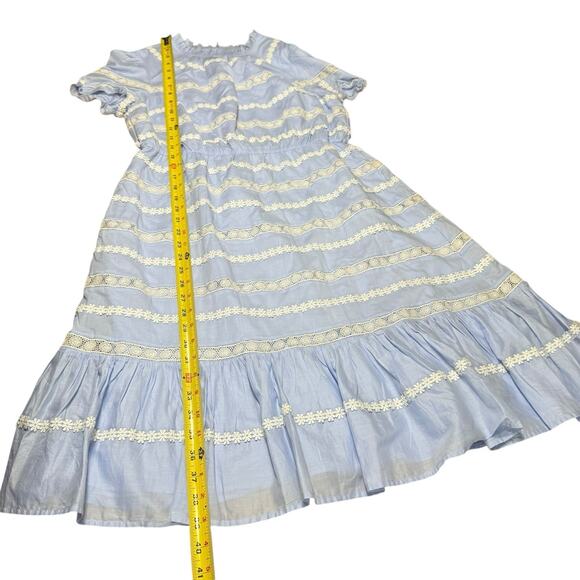 J Crew Dress Womens 6 Sky Blue White Cotton Puff Sleeve Daisy Chain Flounce Hem - Picture 14 of 14